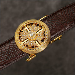 Crocodile Pattern Automatic Buckle Belt Faux Diamond Inlaid Belt