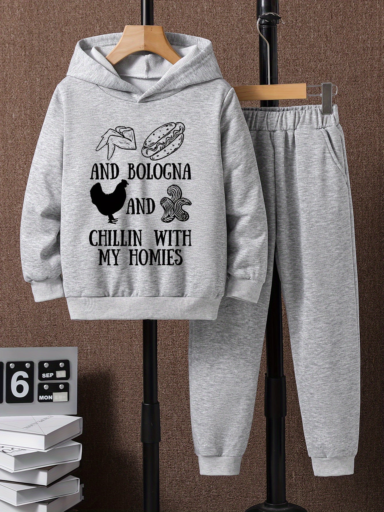 2pcs Chicken And Peanut Print Boys Hoodie Casual Long Sleeve Hooded S