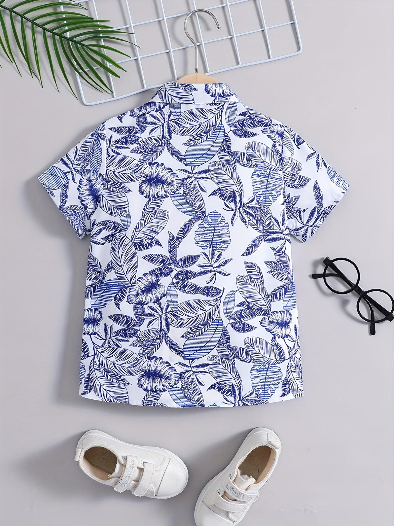 Boys Leaves Print Shirt Preppy Style For Summer Kids Clothes