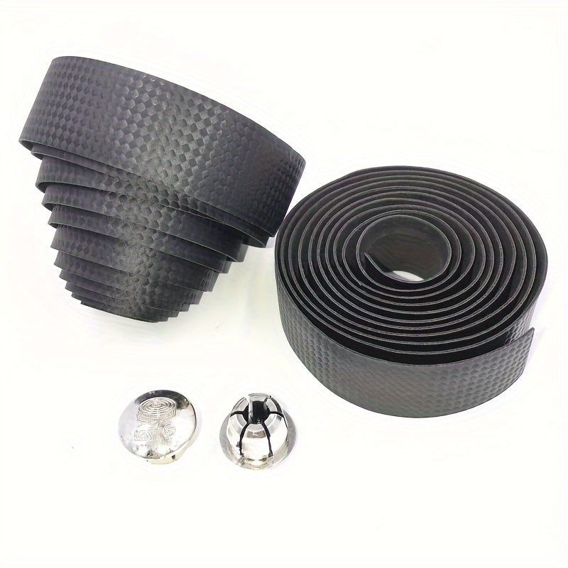 Bike Handlebar Tape Set Red Carbon Pattern Anti Slip Sweat Absorption Breathable
