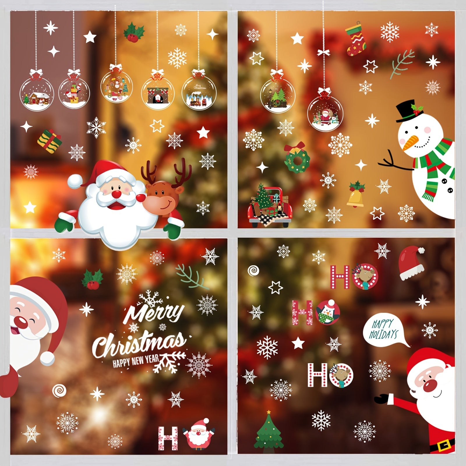 116 Pcs Christmas Window Stickers Santa Reindeer Snowman Snowflake Decoration