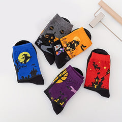 5 Pairs Bat Pattern Socks - Funny Halloween Mid Tube Women's Stockings