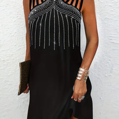 Rhinestone Cut Out Tank Dress Sleeveless Dress For Party
