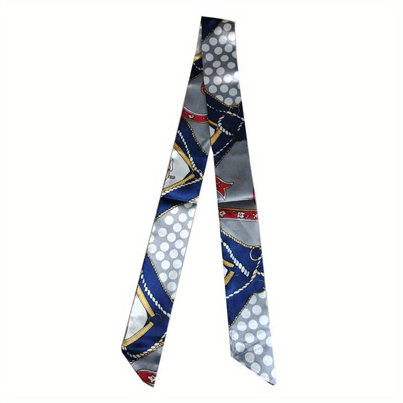 Vintage Chain Print Skinny Scarf Long Ribbon Neckerchief Classic Twilly Scarf