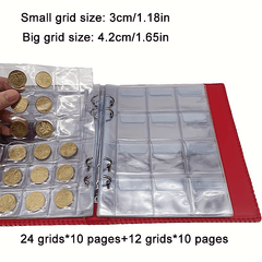 Leather Loose leaf 360 Grid Coin Collection Book Protect Showcase