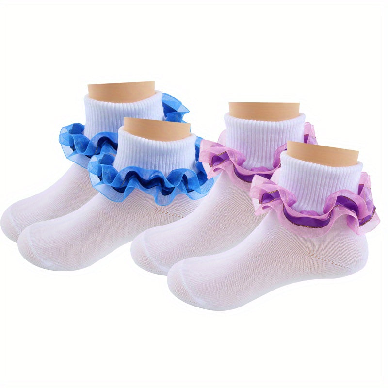 Girls Knit Ruffled Lace Socks Breathable Comfortable Princess Socks