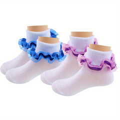 Girls Knit Ruffled Lace Socks Breathable Comfortable Princess Socks