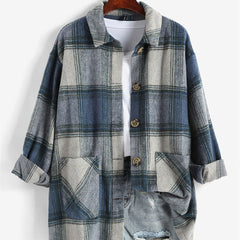 Plaid Jacket Lapel Casual Long Sleeve Loose Outerwear Women's Clothing
