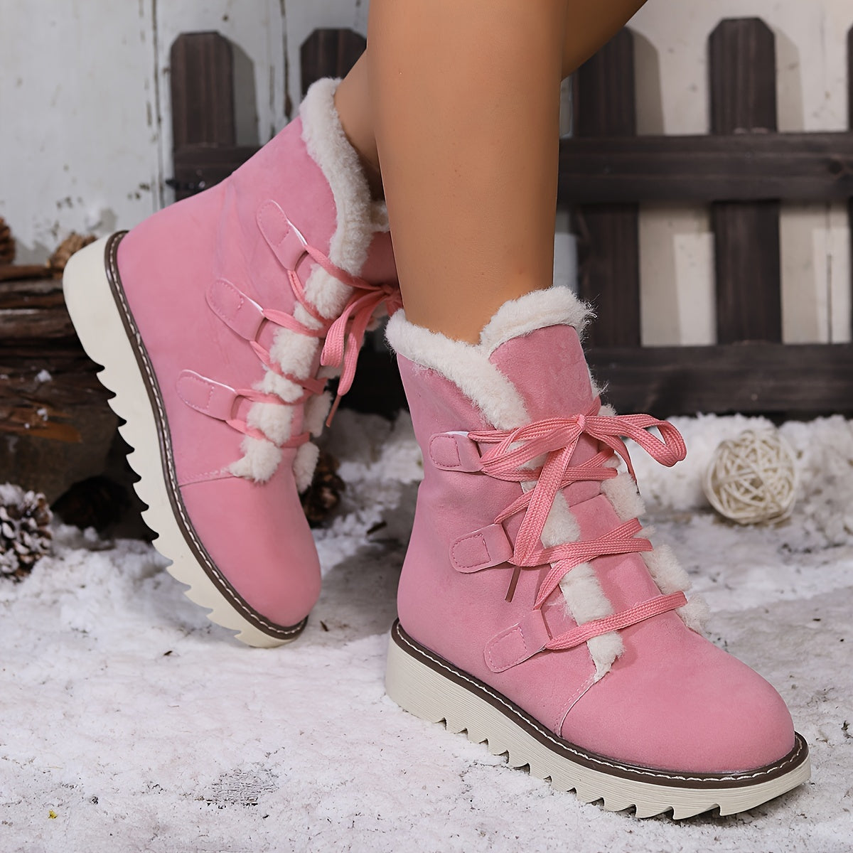Women's Non slip Thickened Snow Boots Warm Lace Up Thick Bottom Snow Boots
