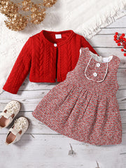 Baby Girl Plaid Sleeveless Tank Dress & Cloak Jacket
