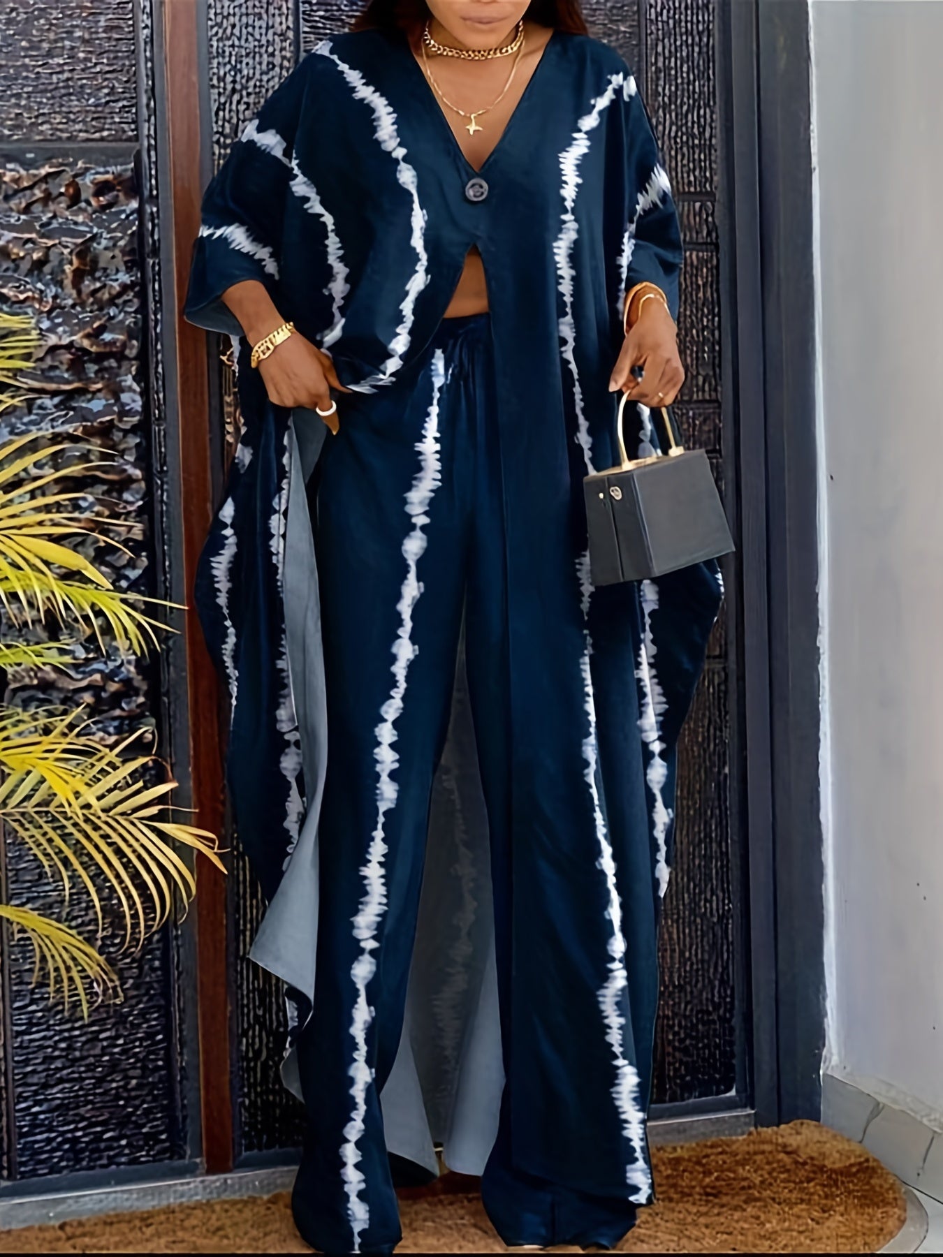 Abstract Print Casual Two piece Set Long Tops Pants Outfits Women's Clothing