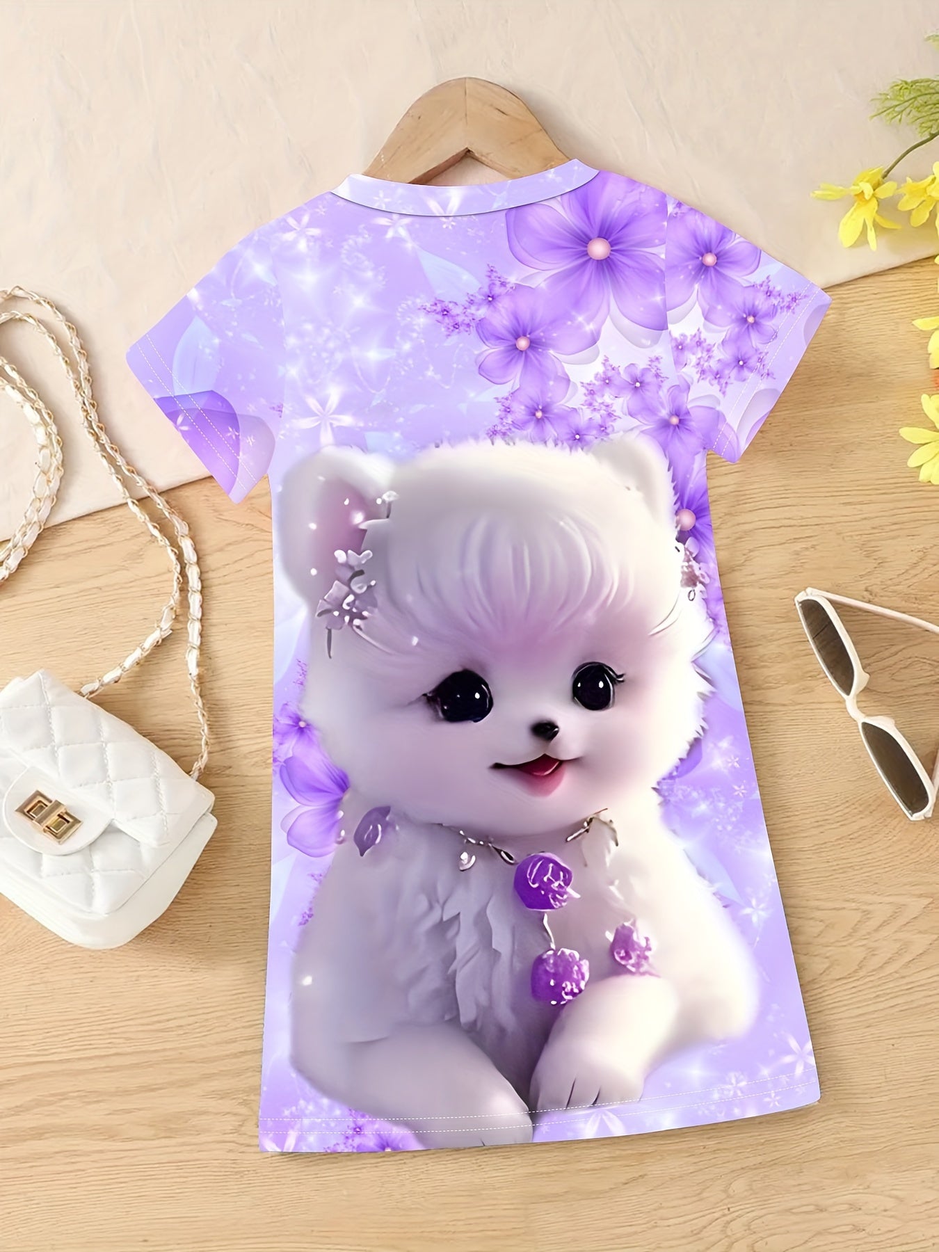 3D Puppy Graphic Short Sleeve Dress Girls Comfy Casual Dresses