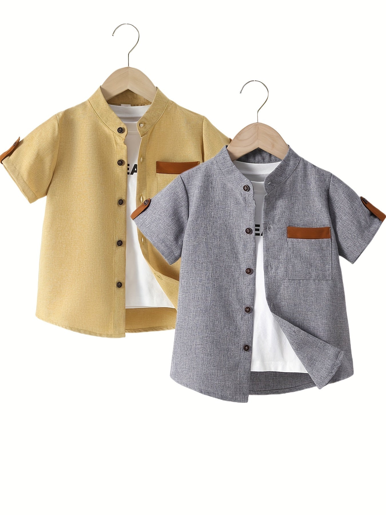 2pcs Boys Solid Short Sleeve Lapel Shirt Summer Casual Top