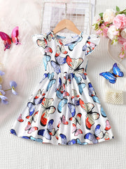 Butterfly Skater Dress For Girls Flying Sleeve Casual Daily Dress