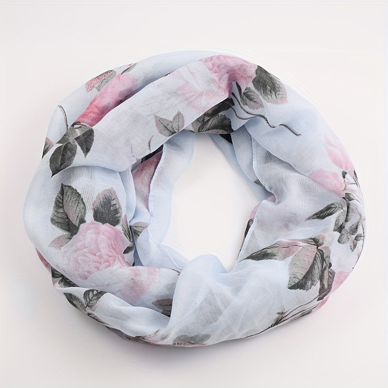 Pink Rose Printed Silk Scarf with Windproof Breathable Design