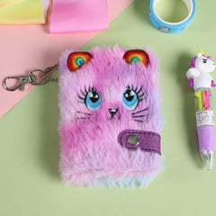 Kids Plush Cat Journal Soft Cover with Ears Keychain Backpack Accessory