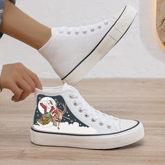 Christmas Santa & Reindeer Print Plush Lined Thermal Sneakers