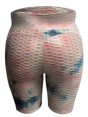 Tie Dye Honeycomb Textured High Rise Skinny Shorts