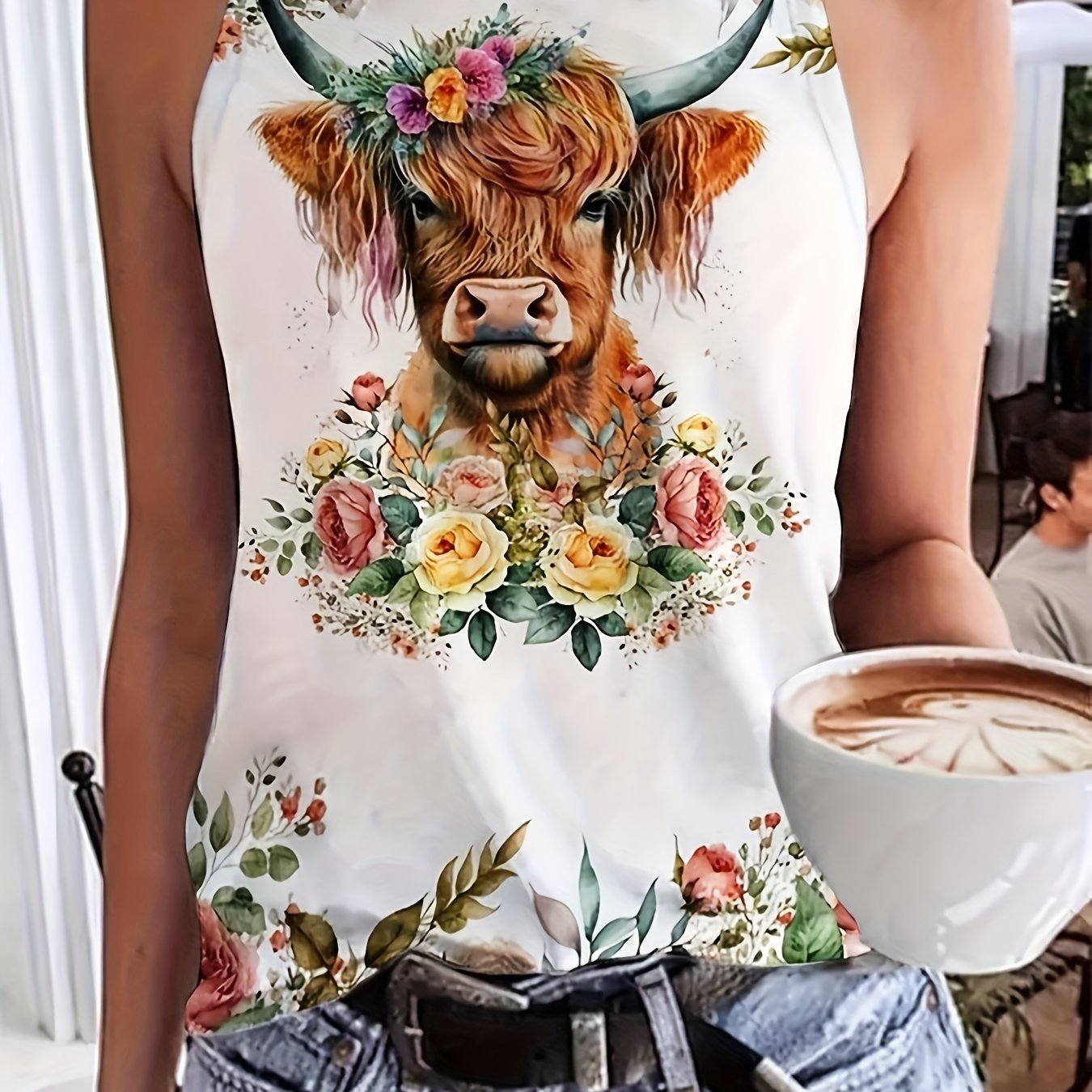 Floral & Cattle Print Tank Top Sleeveless Casual Summer Women's Clothing