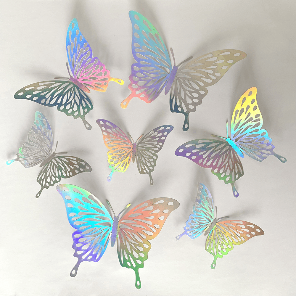 12 Piece 3D Colorful Silvery Butterfly Wall Sticker