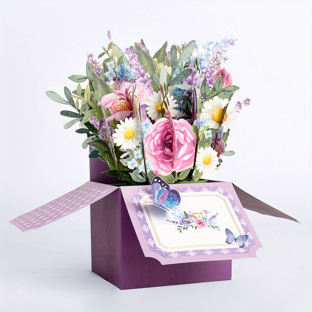 Purple Flowers Pop Up Box Card for Any Occasion