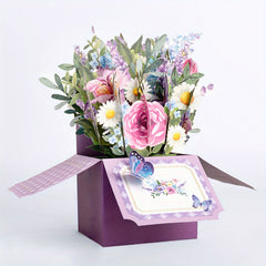 Purple Flowers Pop Up Box Card for Any Occasion