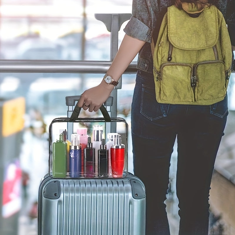 2Pcs Clear Makeup Organizer Bag Portable Plastic Tote Bags Handle Waterproof