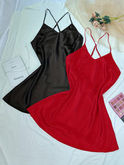 2 Pack Plus Size Sexy Nightdress Set Women's Plus Satin V Neck Criss Cross Back