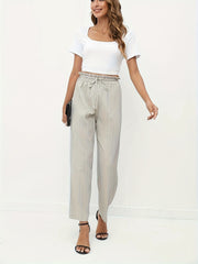 Solid Lace Up Wide Leg Pants Casual Paper Bag Waist