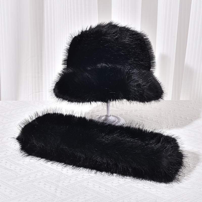 2pcs Solid Wool Warm Scarf Hat Set Women Fashionable Scarf Hat