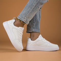 Women's Solid Lace-Up Skate Shoes Flat Sneakers