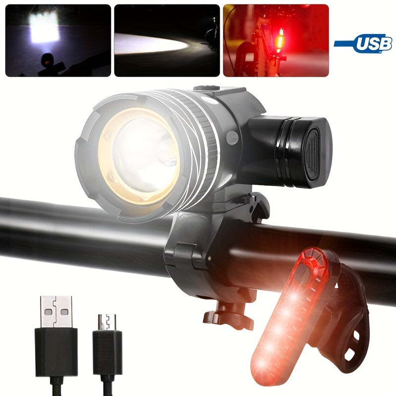 VASTFIRE USB Rechargeable LED Bike Light Set - Bright Headlight & Tail Light