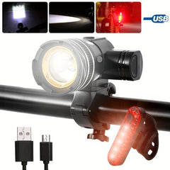 VASTFIRE USB Rechargeable LED Bike Light Set - Bright Headlight & Tail Light