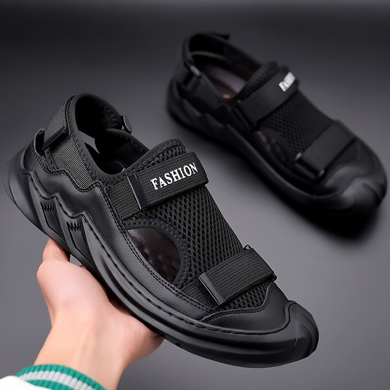 Men Letter Graphic Sport Sandals Hook and Loop Fastener Non-Slip Beach Shoes