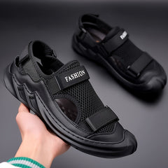 Men Letter Graphic Sport Sandals Hook and Loop Fastener Non-Slip Beach Shoes
