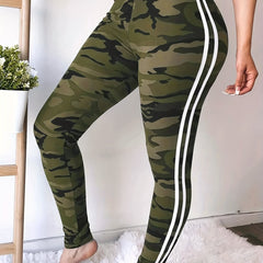 Women's Plus Size Camo Print Striped High Waisted Leggings