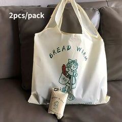 2pcs Foldable Shopping Bag Reusable Animal Plant Print