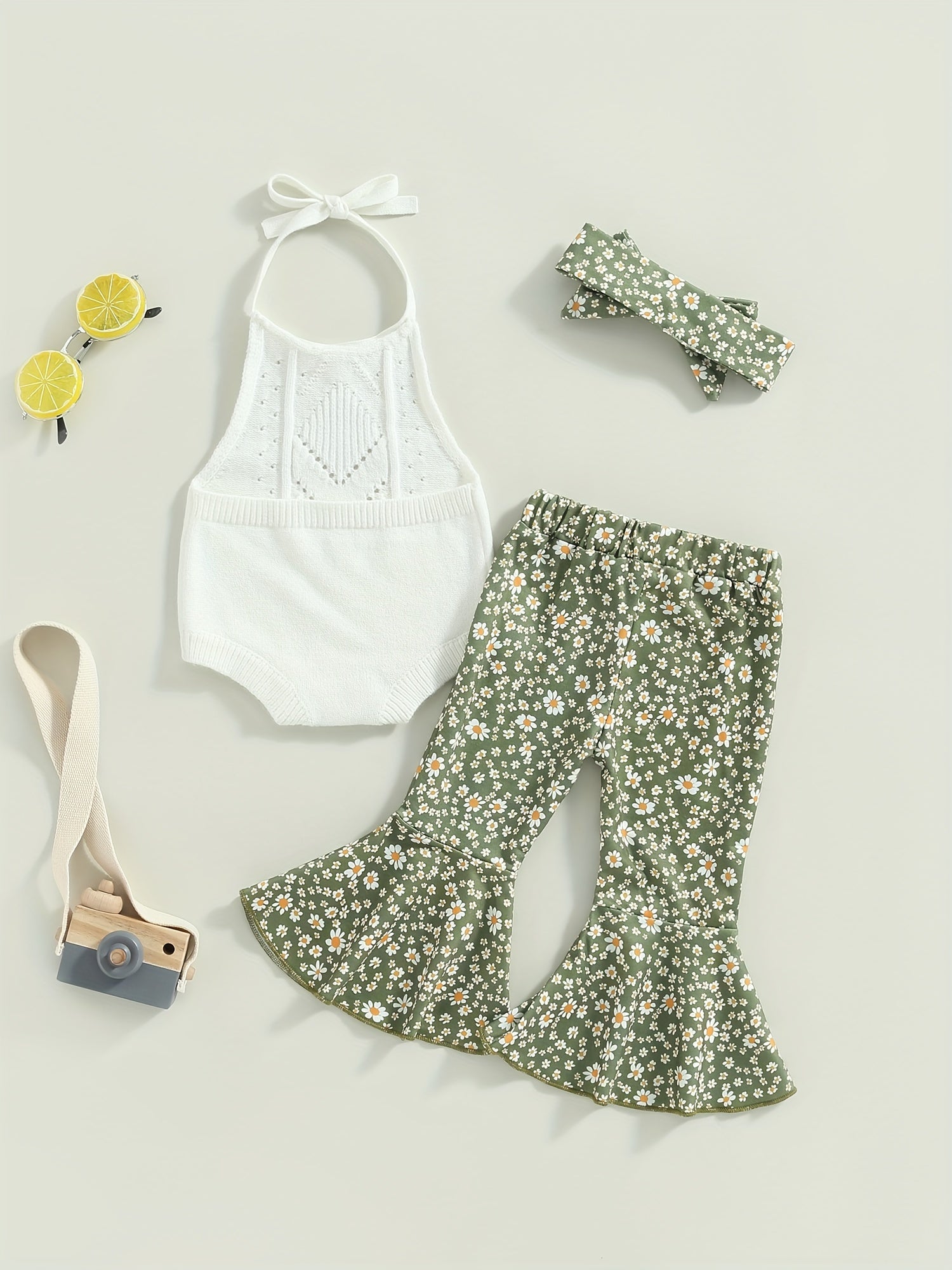 Toddler Girl Cami Crop Romper Flared Pants Headband Set