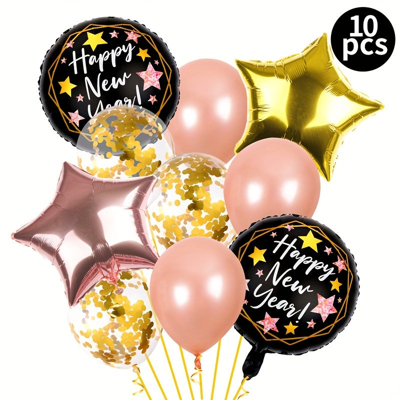 10pcs Year Balloons Kit Happy Year Party Supplies Foil Balloon Banner Gift