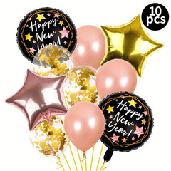10pcs Year Balloons Kit Happy Year Party Supplies Foil Balloon Banner Gift