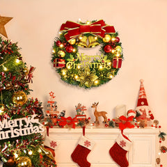 Christmas Golden Bell Wreath with Colored Balls & Bow