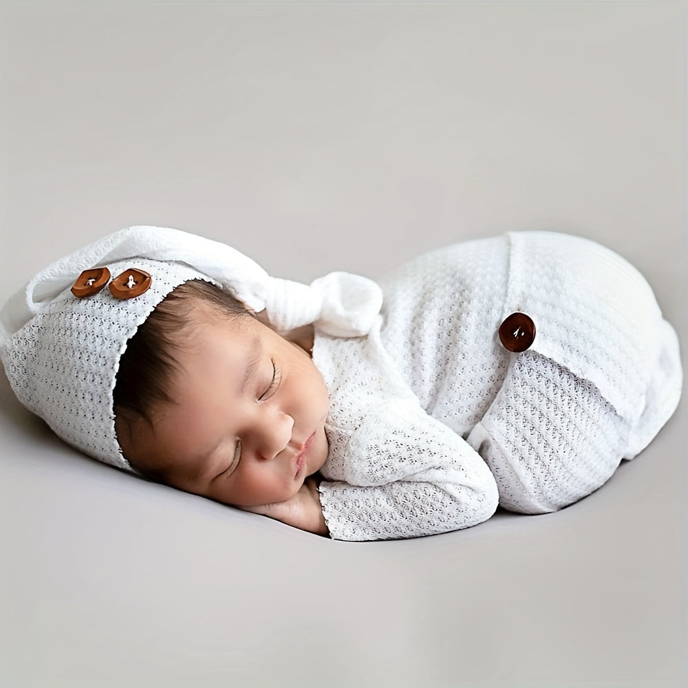 Newborn Photography Knit Outfit Jumpsuit & Hat Set