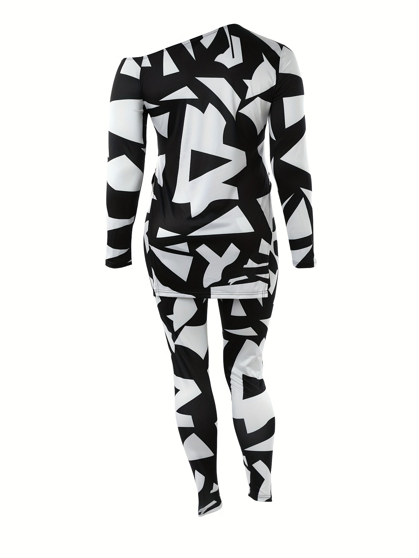 Sexy Graffiti Print One Shoulder Tunic Top & Leggings Set