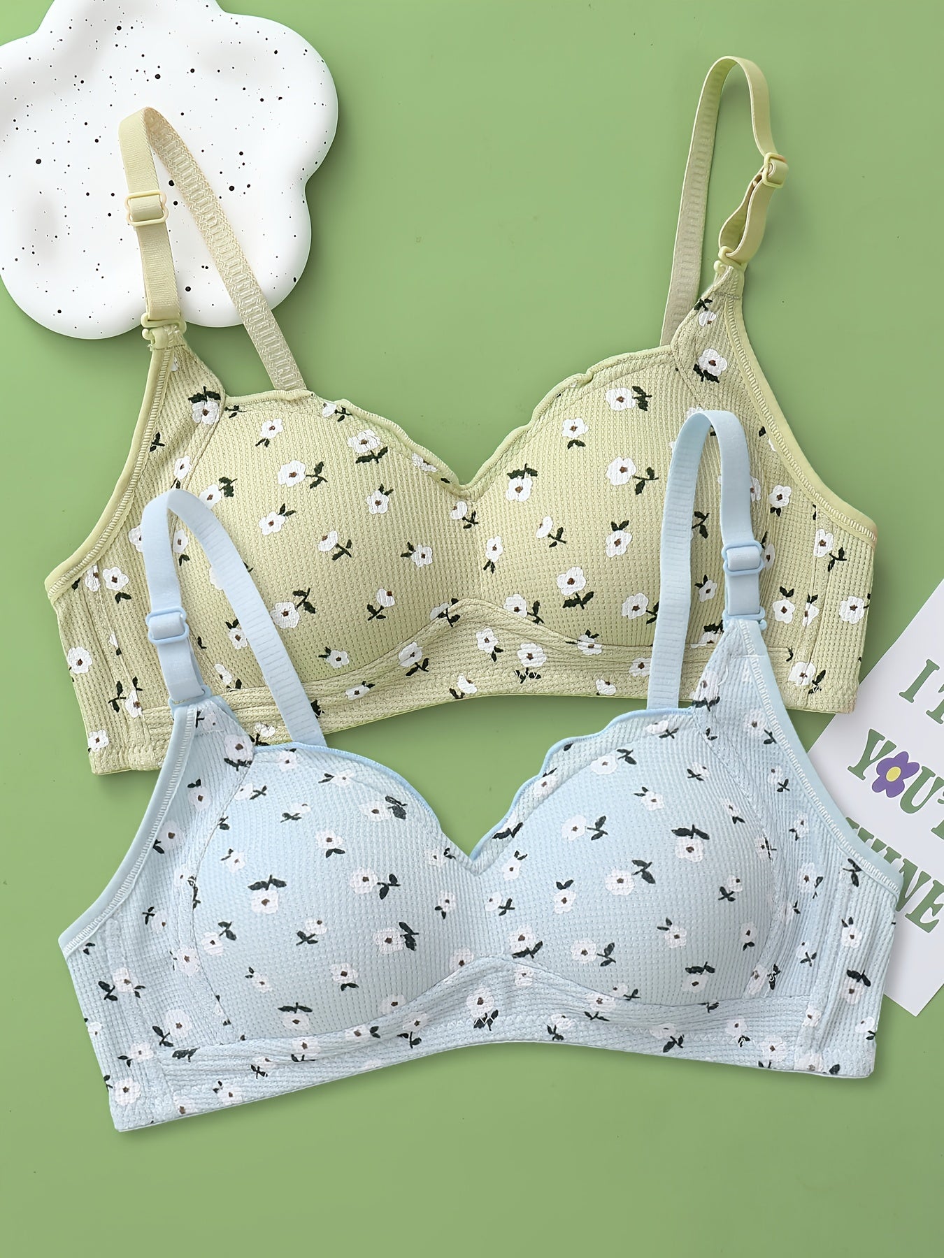 2pcs Floral Print Adjustable Strap Teen Bras
