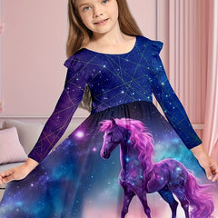 Unicorn Starry Sky Dress with Flutter Trim