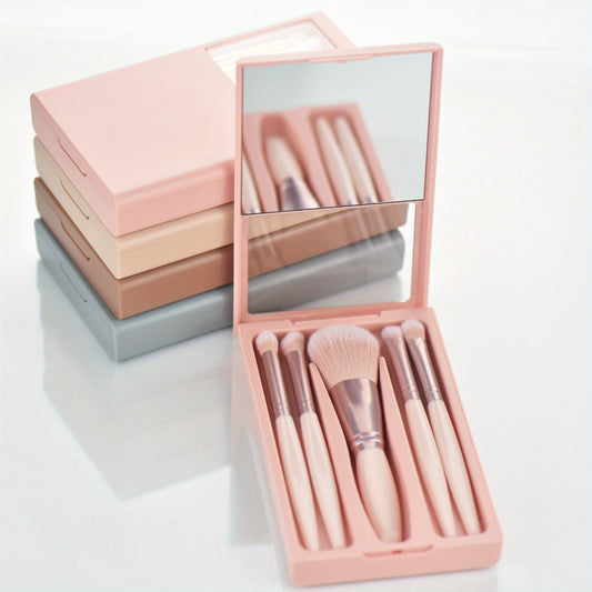 5pcs Mini Makeup Brush Set with Case & Mirror