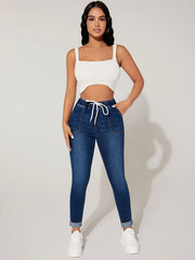 Solid Elastic High Rise Skinny Jeans