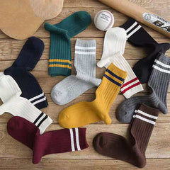 10 Pairs All Season Women's Crew Socks Striped Ten Colors