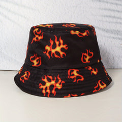 Flame Print Bucket Hat Unisex Hip Hop Lightweight Basin Hat