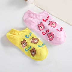 5pairs Girls Kids Bear Pattern Ankle Socks Breathable Low Cut Boat Socks